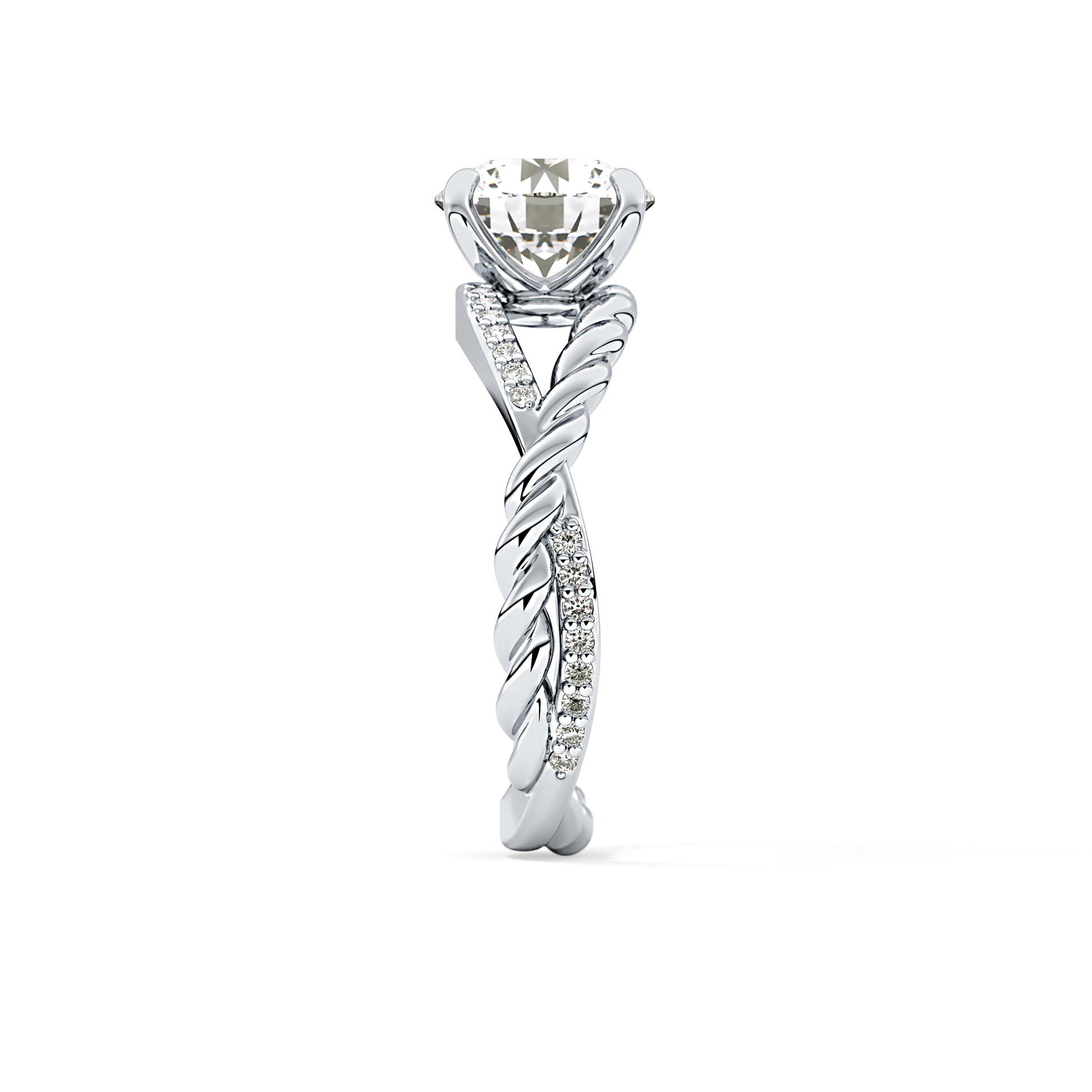 Round Pave Twisted Shank Lab Grown Diamond Engagement Ring