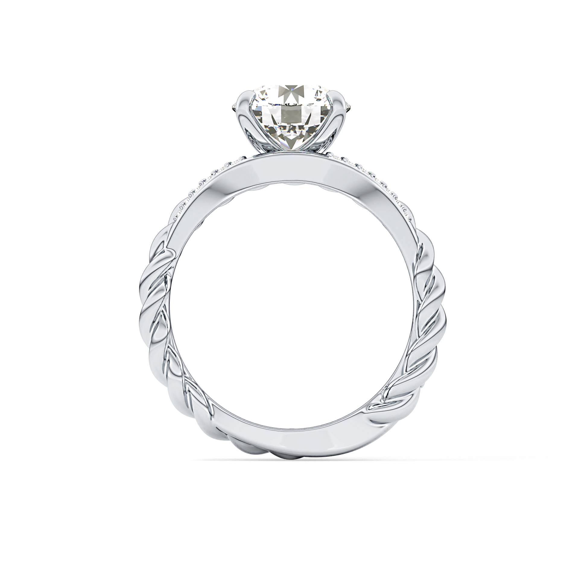 Round Pave Twisted Shank Lab Grown Diamond Engagement Ring