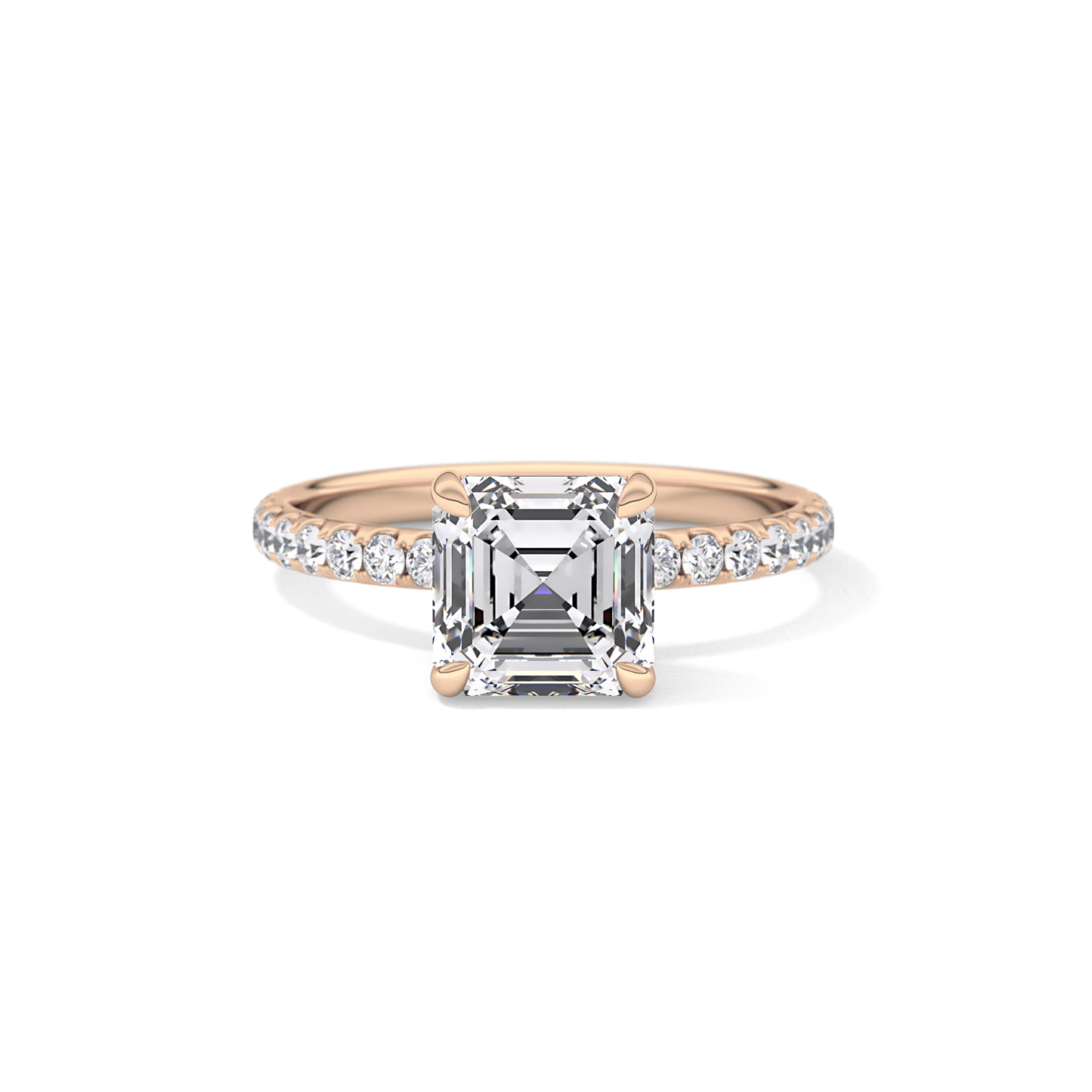 Asscher Pave Lab Grown Diamond Engagement Ring