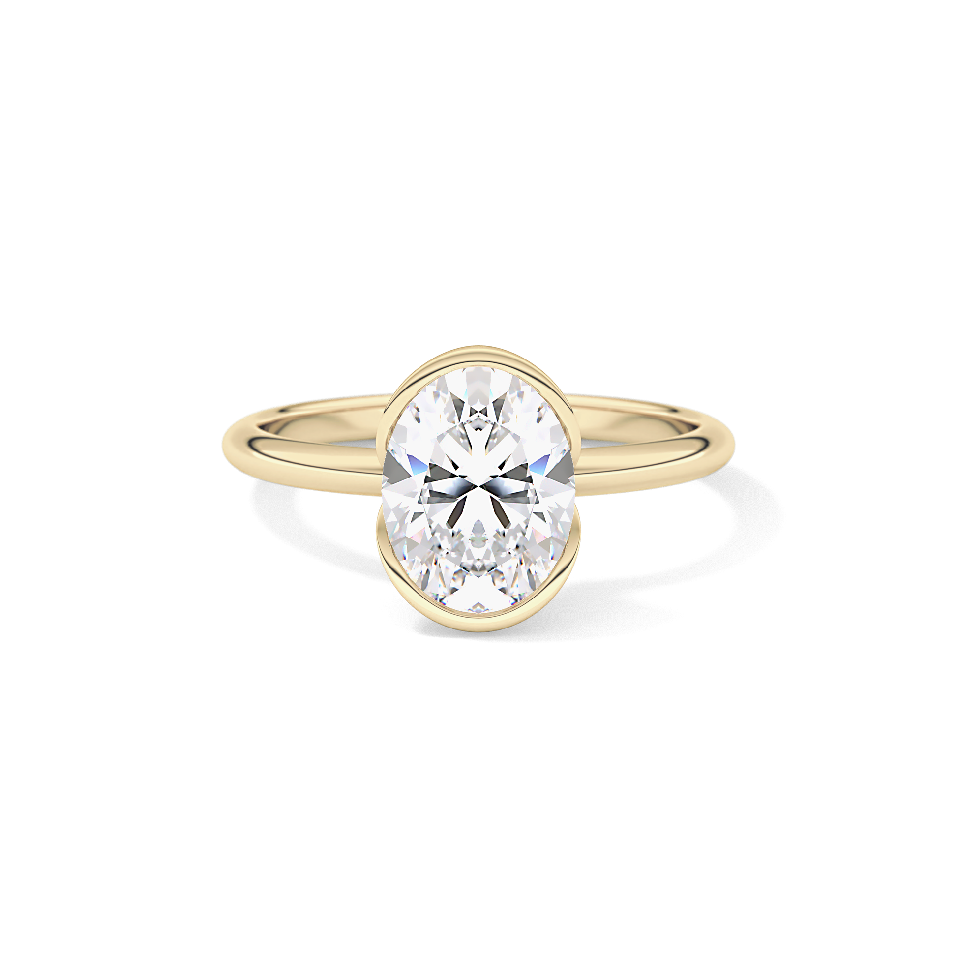 Oval Solitaire Half Bezel Lab Grown Diamond Engagement Ring