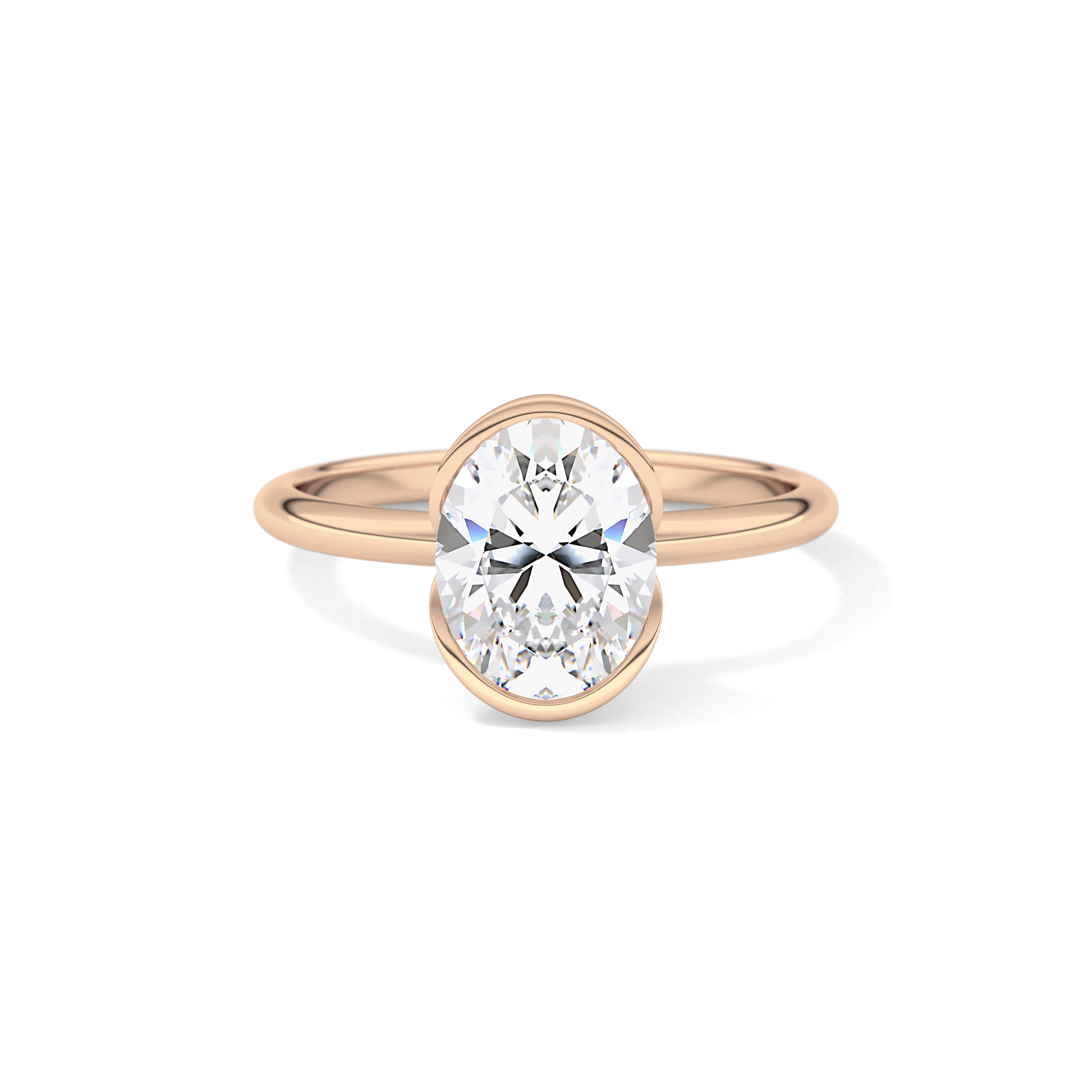 Oval Solitaire Half Bezel Lab Grown Diamond Engagement Ring