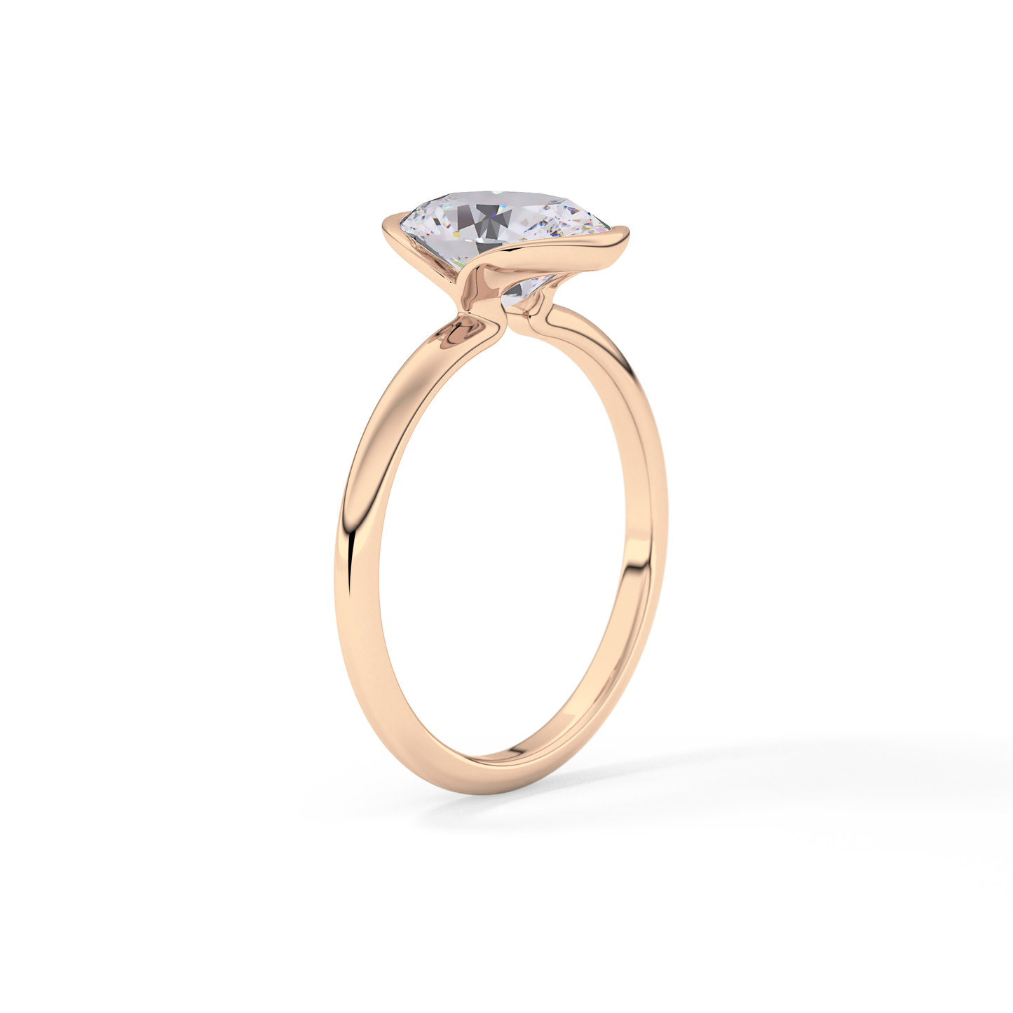 Oval Solitaire Half Bezel Lab Grown Diamond Engagement Ring
