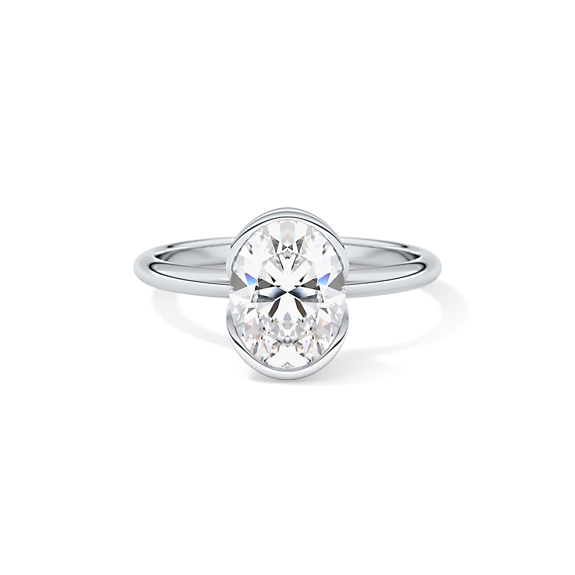 Oval Solitaire Half Bezel Lab Grown Diamond Engagement Ring