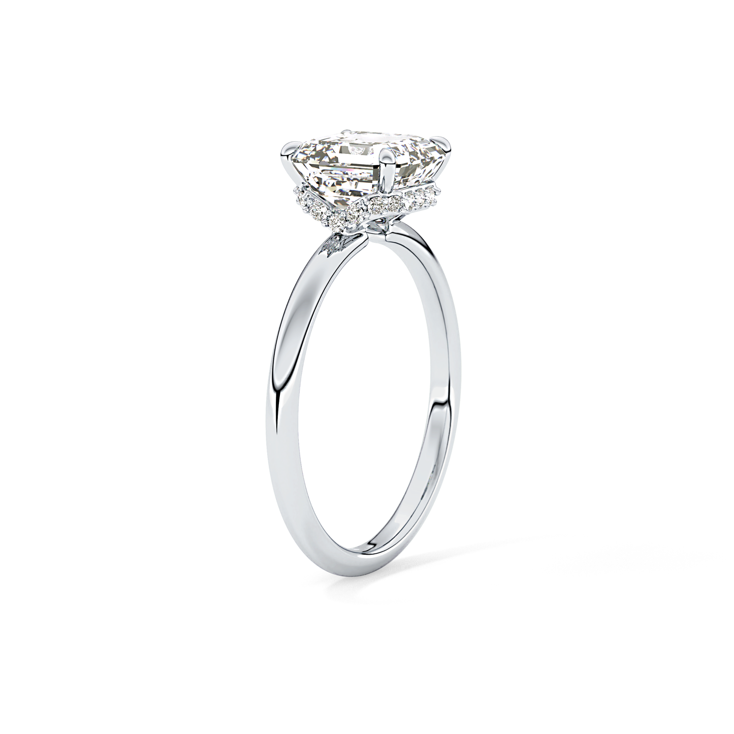 Asscher Hidden Halo Lab Grown Diamond Engagement Ring