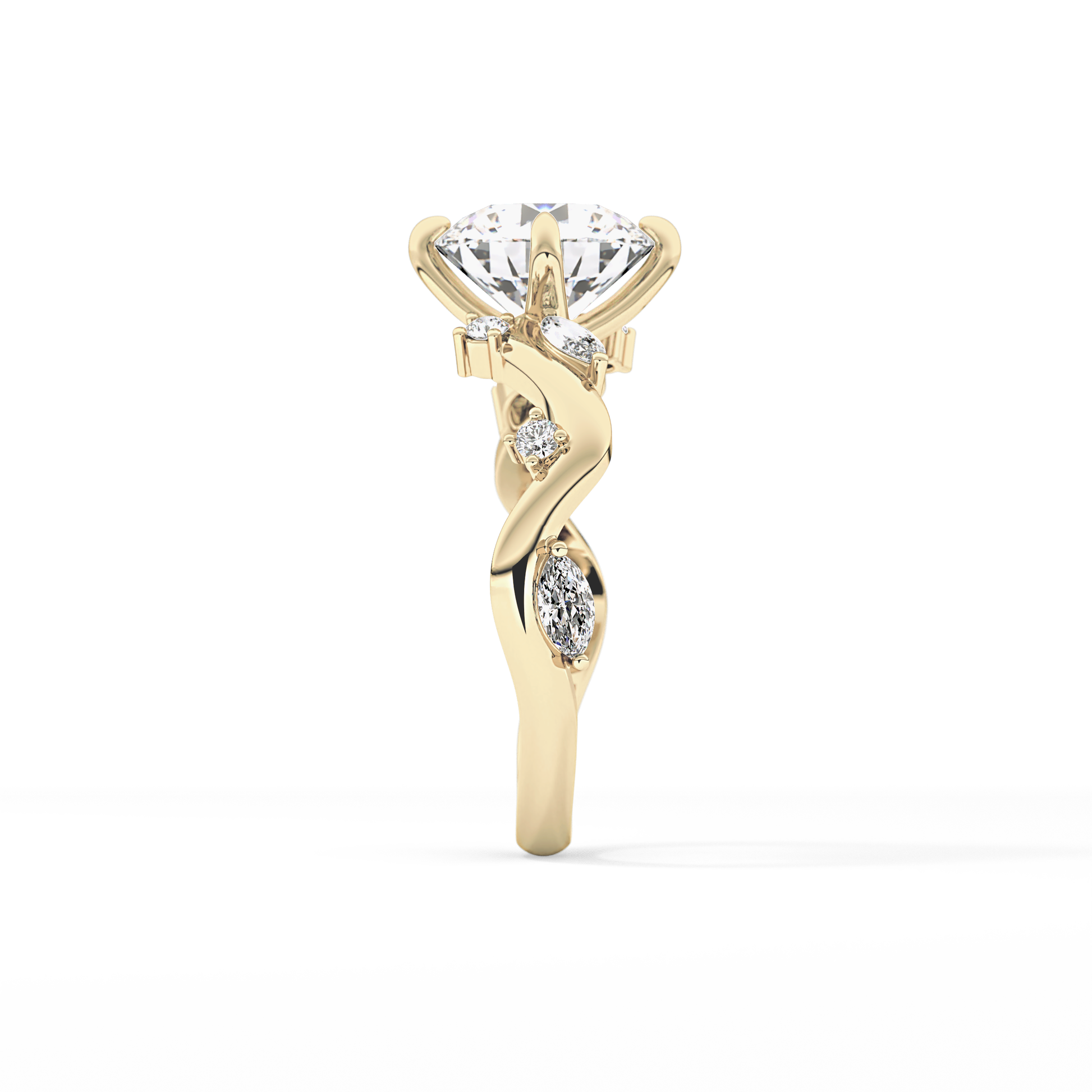 Round Twig Pave Lab Grown Diamond Engagement Ring