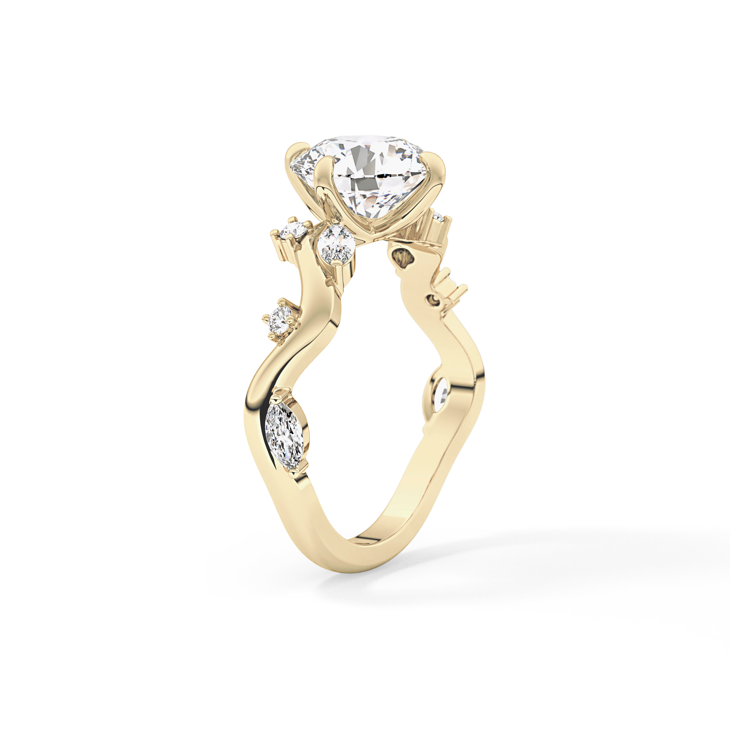Round Twig Pave Lab Grown Diamond Engagement Ring