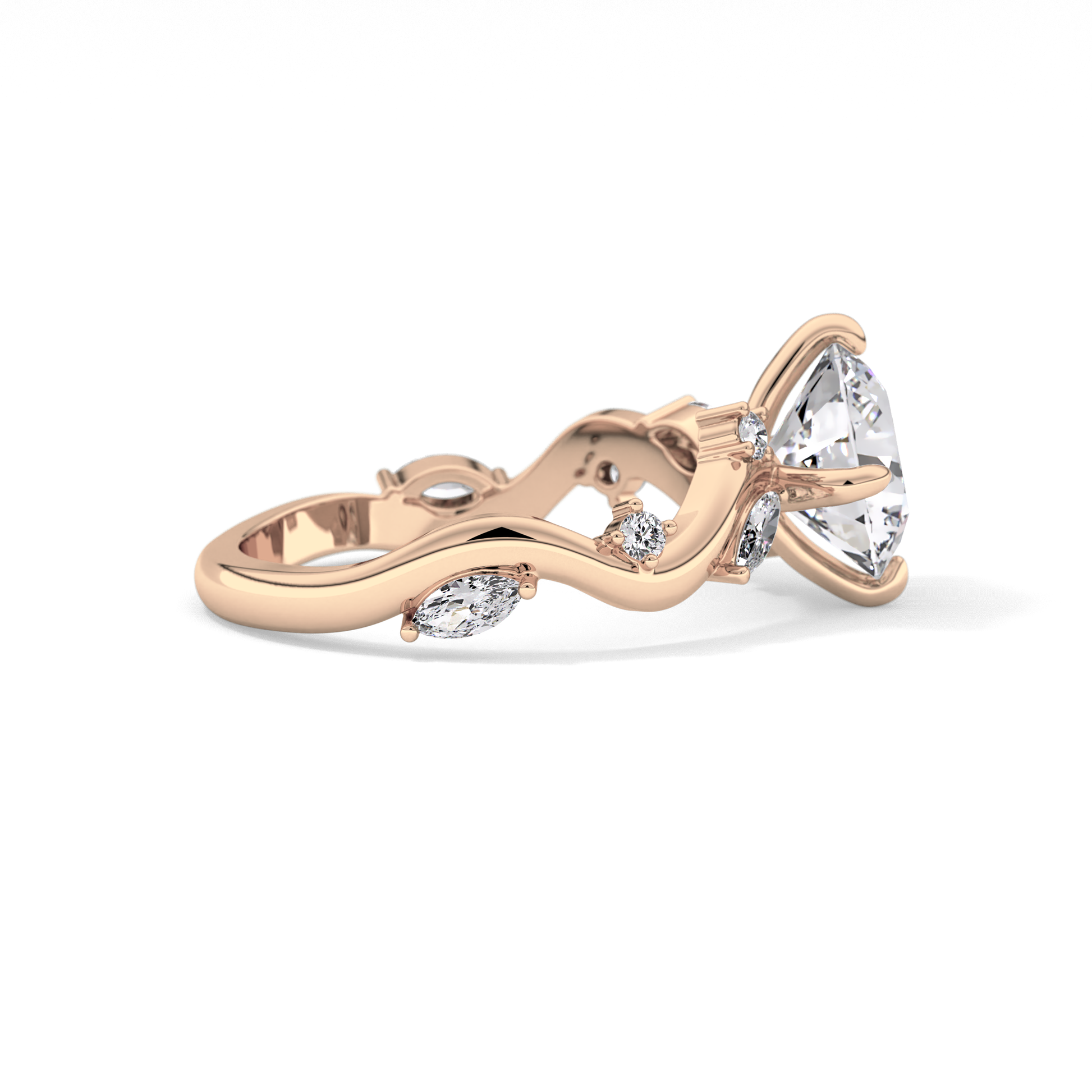 Round Twig Pave Lab Grown Diamond Engagement Ring