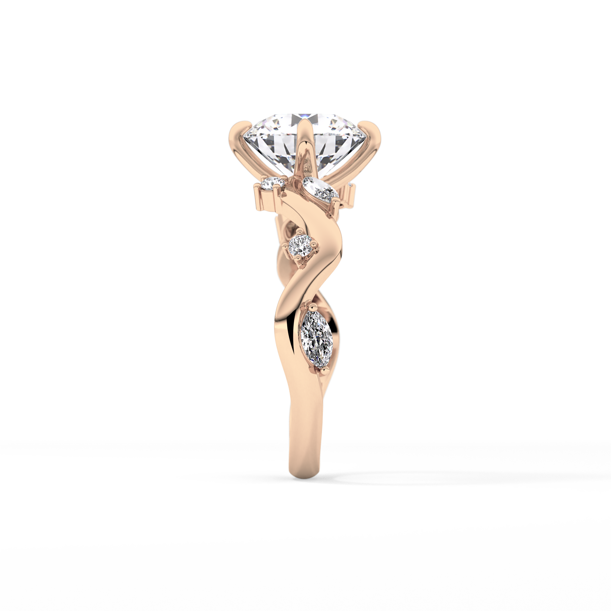 Round Twig Pave Lab Grown Diamond Engagement Ring