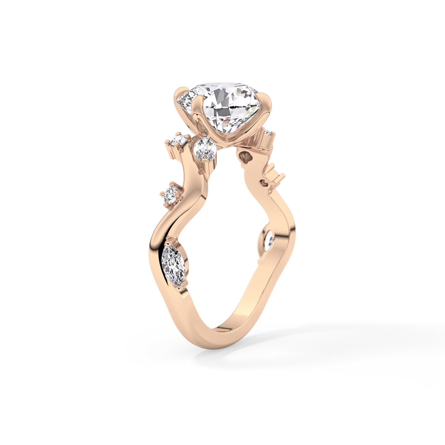 Round Twig Pave Lab Grown Diamond Engagement Ring
