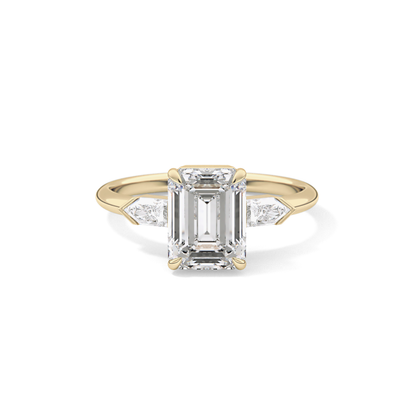 Emerald Three Stone Lab Grown Diamond Engagement Ring