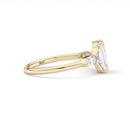 Emerald Three Stone Lab Grown Diamond Engagement Ring