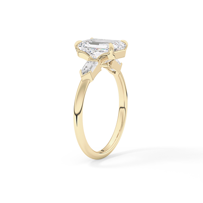 Emerald Three Stone Lab Grown Diamond Engagement Ring