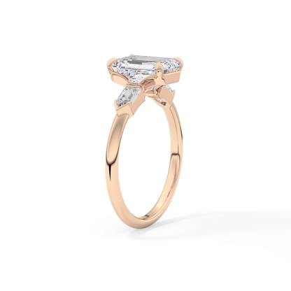 Emerald Three Stone Lab Grown Diamond Engagement Ring