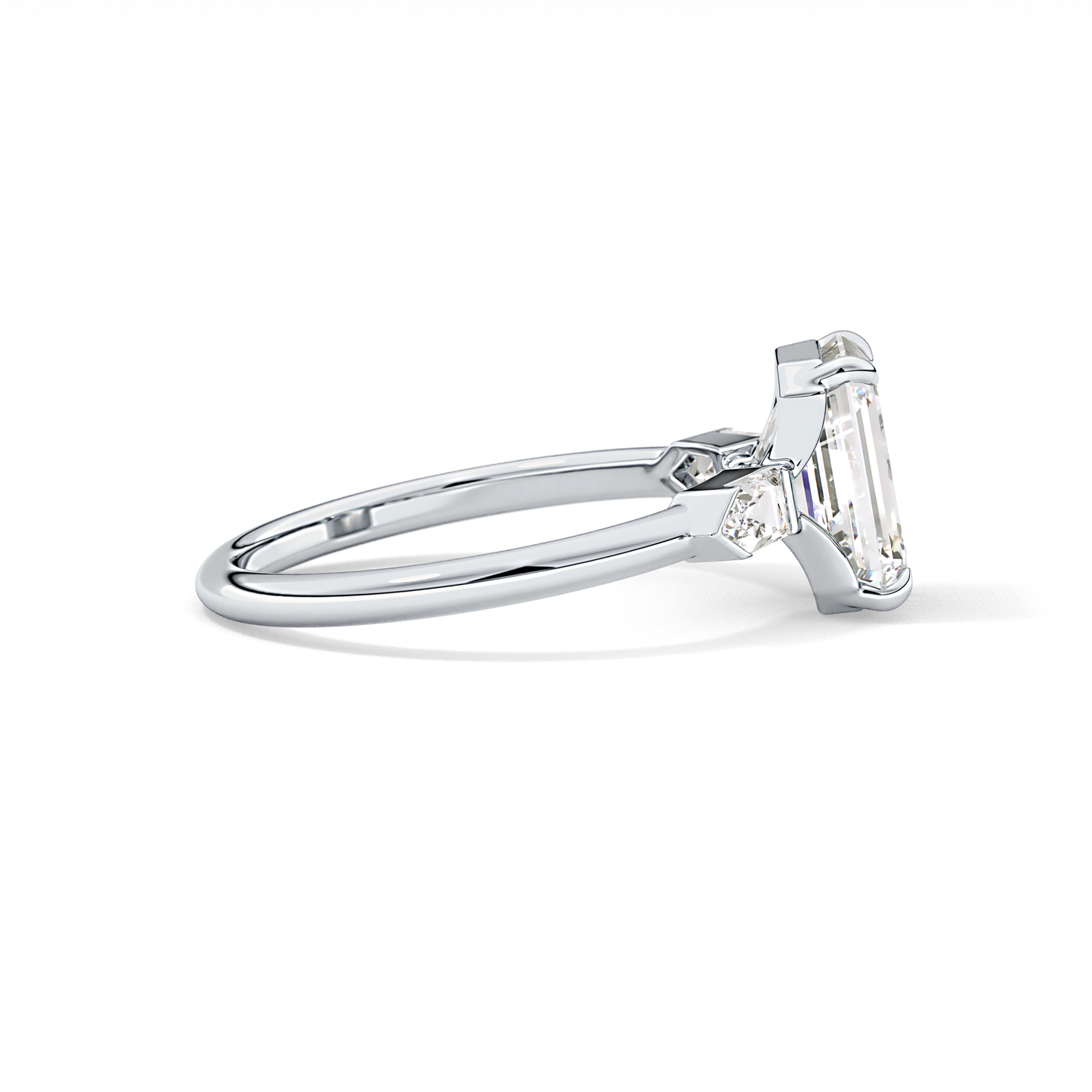 Emerald Three Stone Lab Grown Diamond Engagement Ring