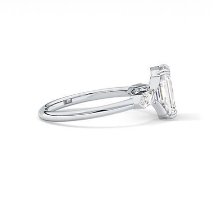 Emerald Three Stone Lab Grown Diamond Engagement Ring