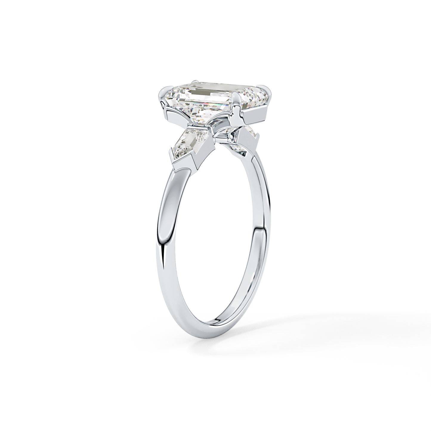 Emerald Three Stone Lab Grown Diamond Engagement Ring