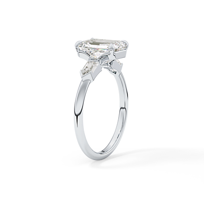 Emerald Three Stone Lab Grown Diamond Engagement Ring