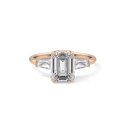 Emerald Three Stone Lab Grown Diamond Engagement Ring
