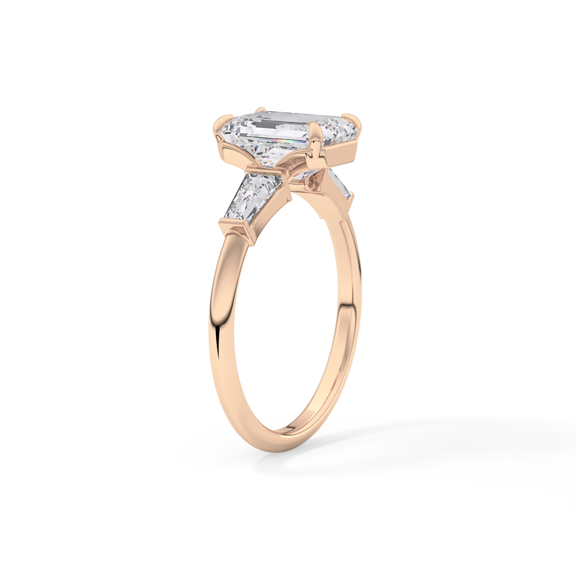 Emerald Three Stone Lab Grown Diamond Engagement Ring