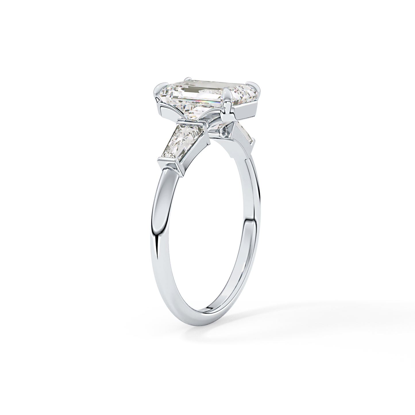 Emerald Three Stone Lab Grown Diamond Engagement Ring