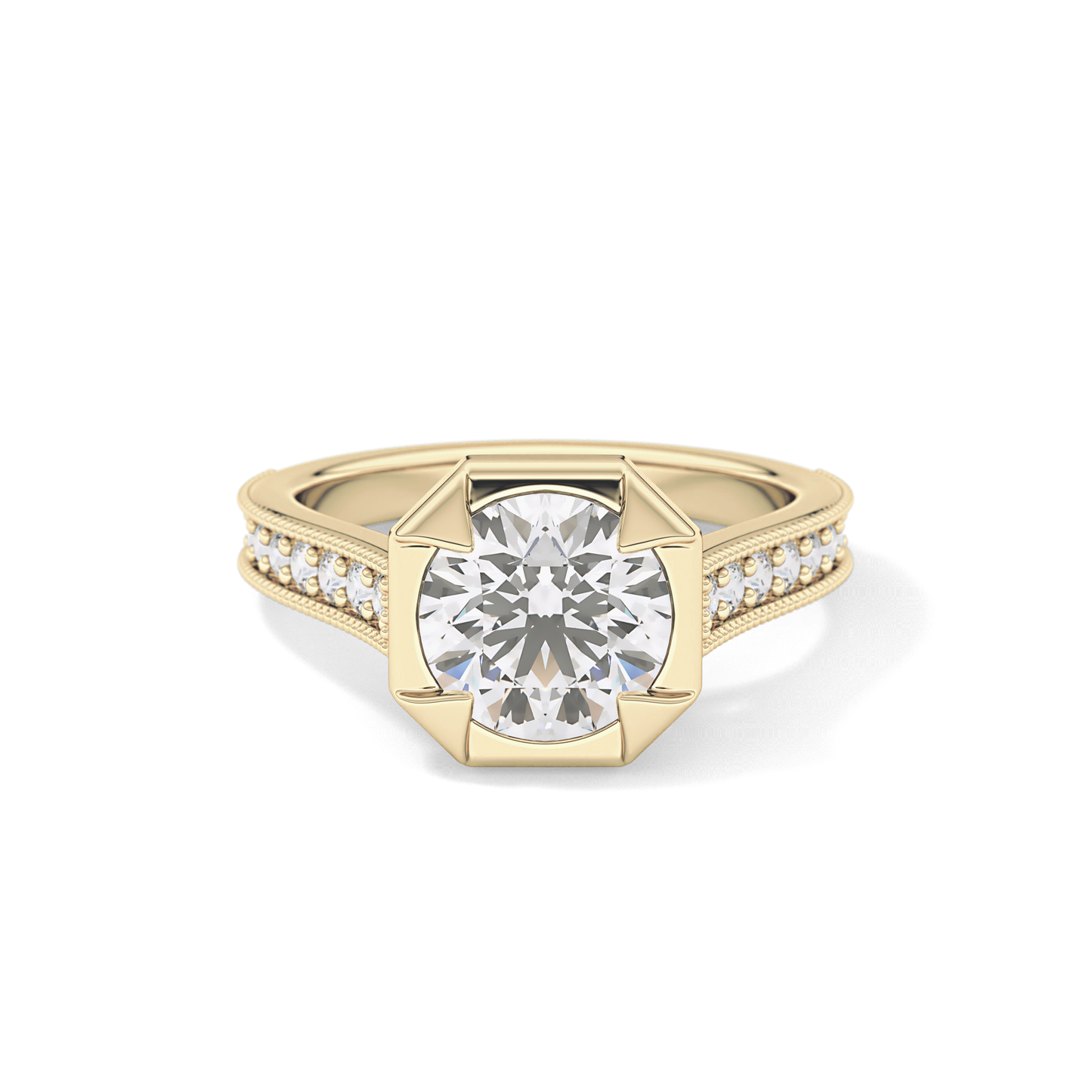 Round Bezel & Channel Pave Lab Grown Diamond Engagement Ring