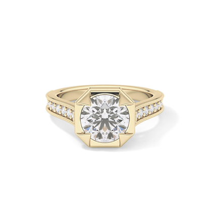 Round Bezel & Channel Pave Lab Grown Diamond Engagement Ring