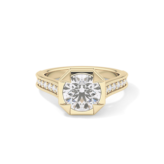 Round Bezel & Channel Pave Lab Grown Diamond Engagement Ring