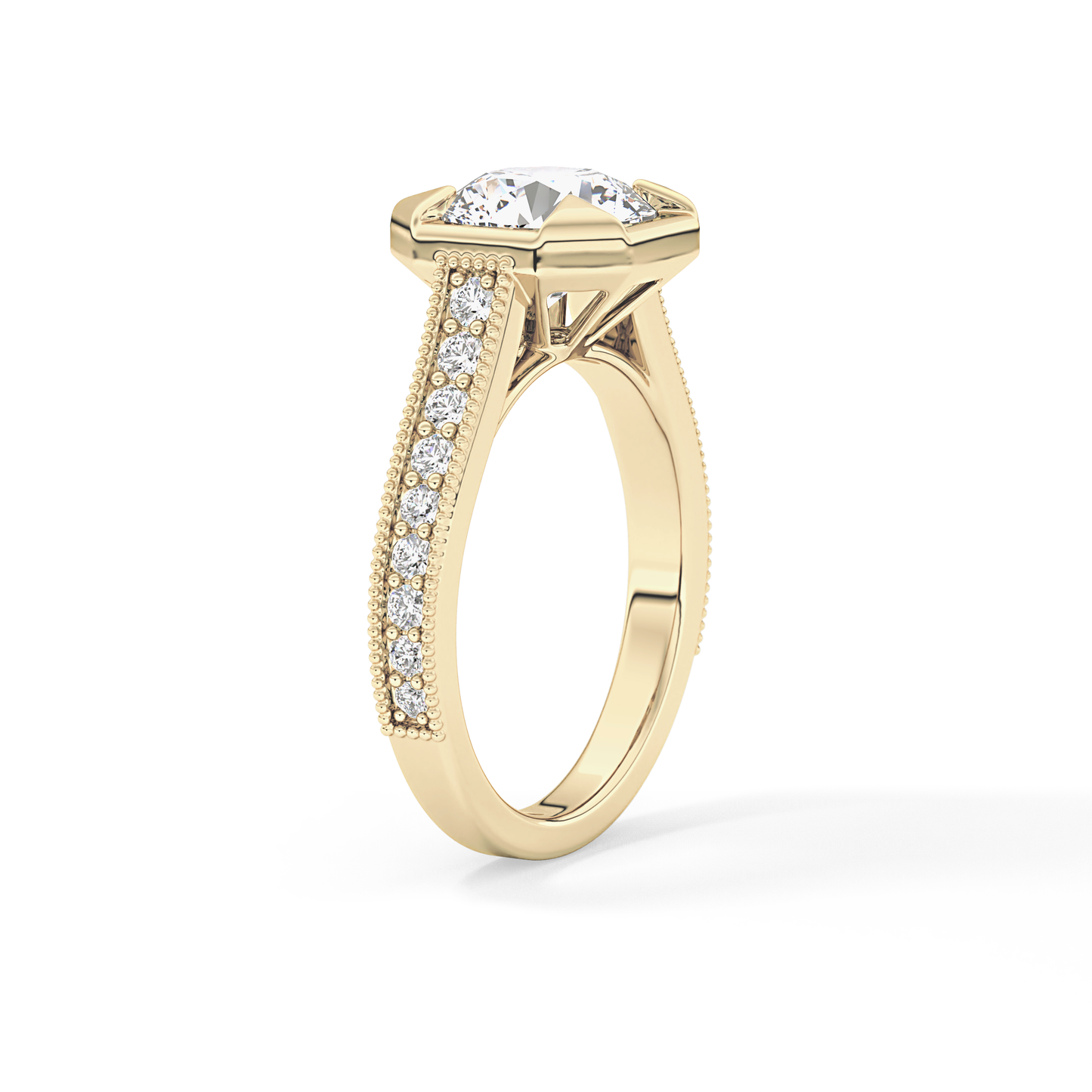 Round Bezel & Channel Pave Lab Grown Diamond Engagement Ring