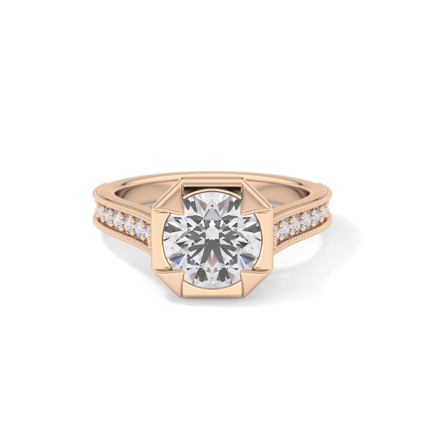 Round Bezel & Channel Pave Lab Grown Diamond Engagement Ring