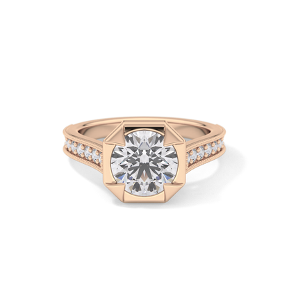 Round Bezel & Channel Pave Lab Grown Diamond Engagement Ring