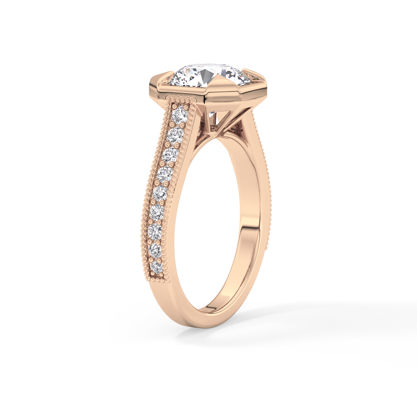 Round Bezel & Channel Pave Lab Grown Diamond Engagement Ring