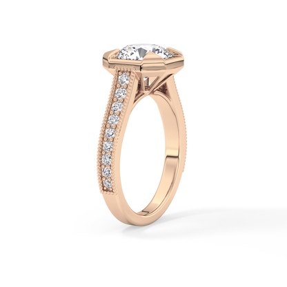 Round Bezel & Channel Pave Lab Grown Diamond Engagement Ring