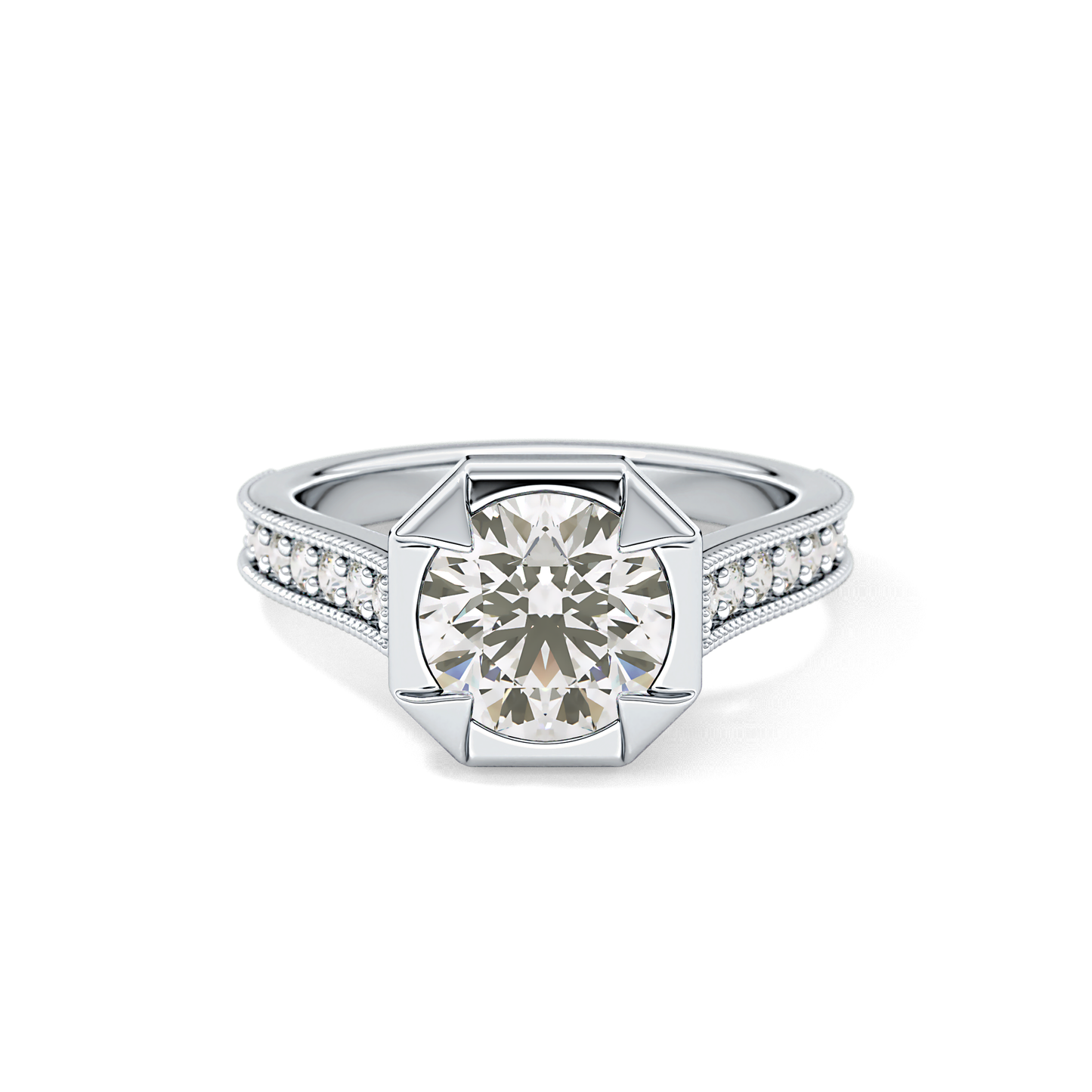 Round Bezel & Channel Pave Lab Grown Diamond Engagement Ring