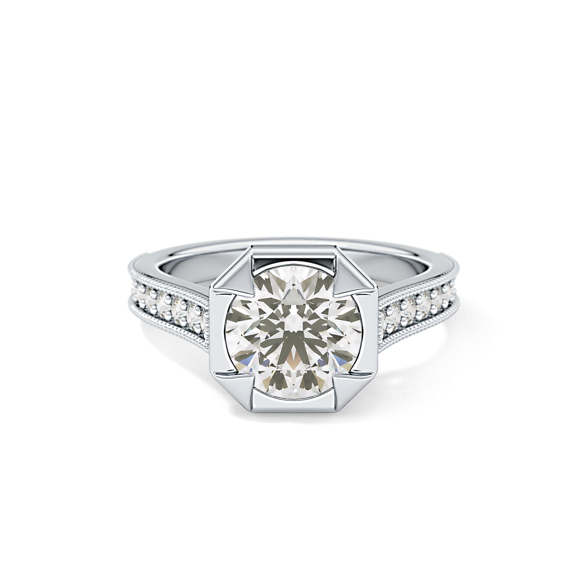 Round Bezel & Channel Pave Lab Grown Diamond Engagement Ring
