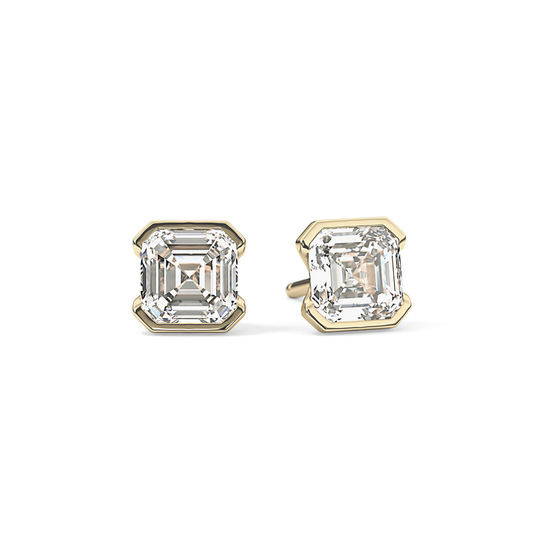 1 TCW Asscher Half Bezel Lab Grown Diamond Stud Earrings