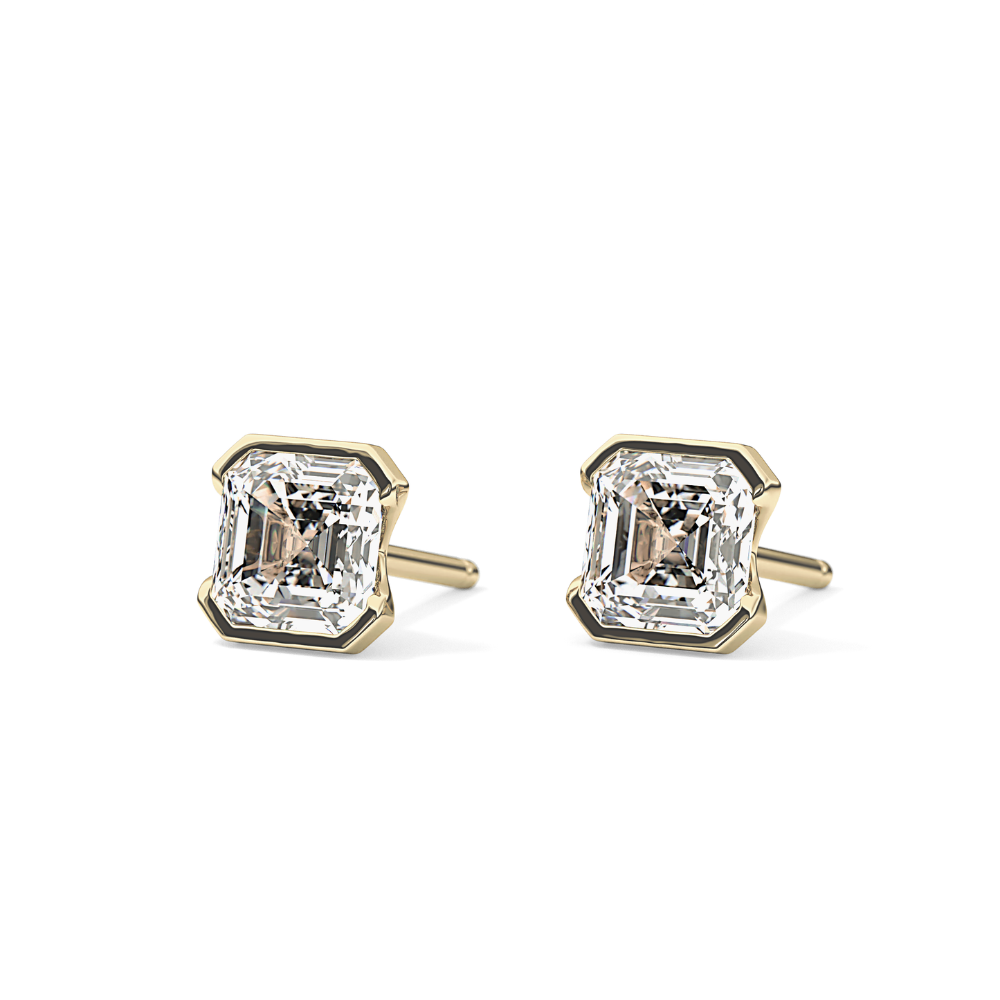 1 TCW Asscher Half Bezel Lab Grown Diamond Stud Earrings