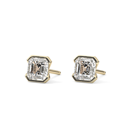 1 TCW Asscher Half Bezel Lab Grown Diamond Stud Earrings