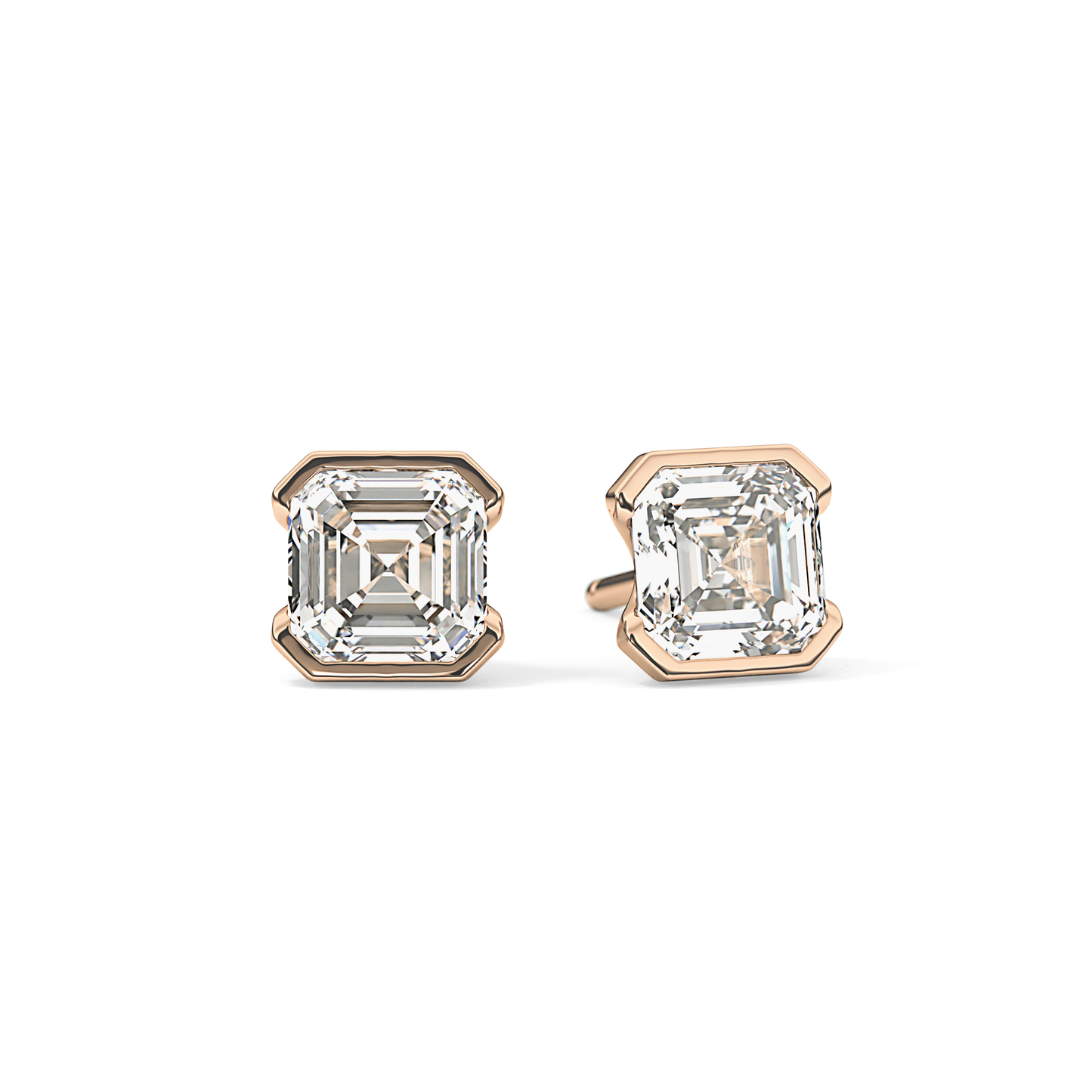 1 TCW Asscher Half Bezel Lab Grown Diamond Stud Earrings