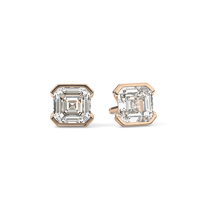 1 TCW Asscher Half Bezel Lab Grown Diamond Stud Earrings