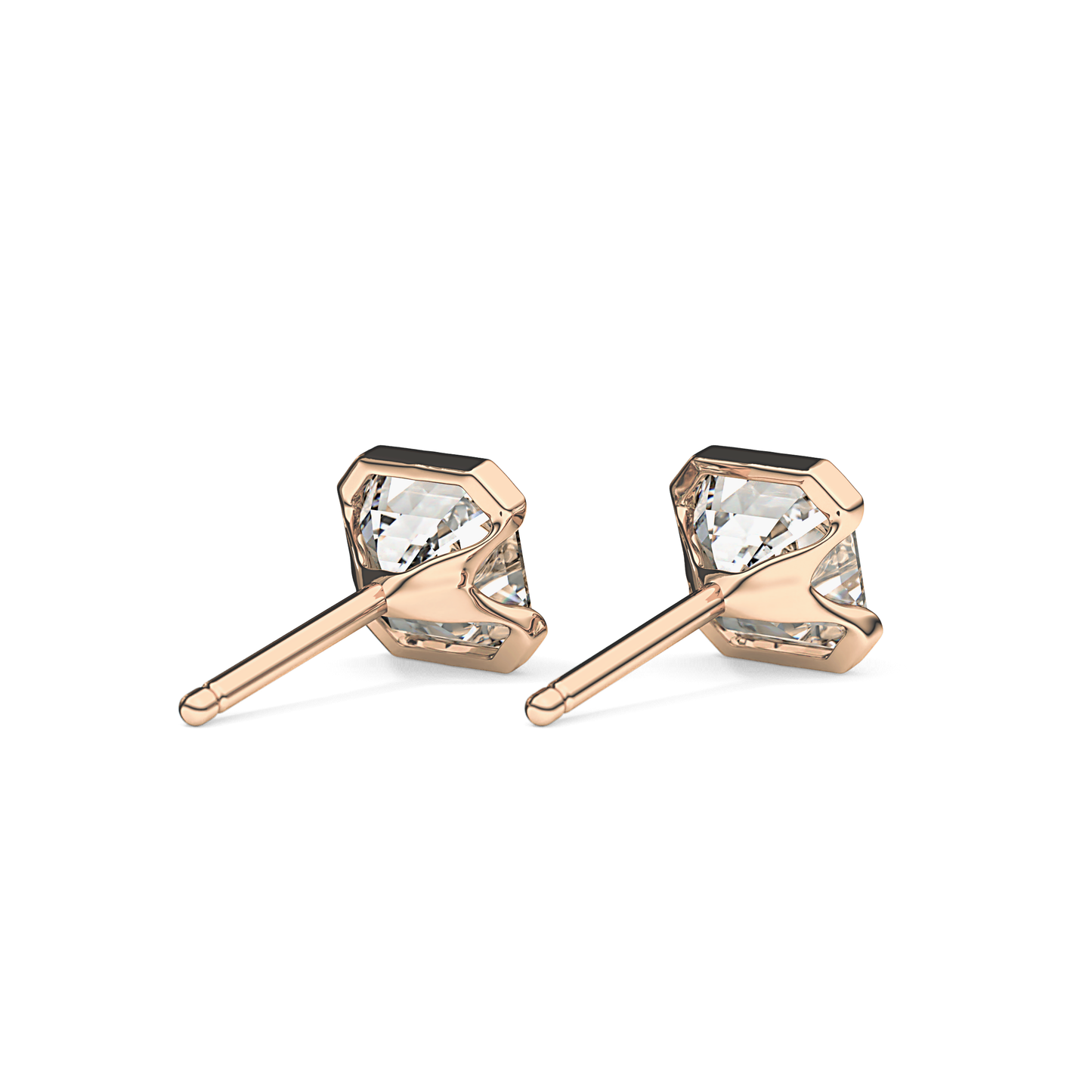 1 TCW Asscher Half Bezel Lab Grown Diamond Stud Earrings