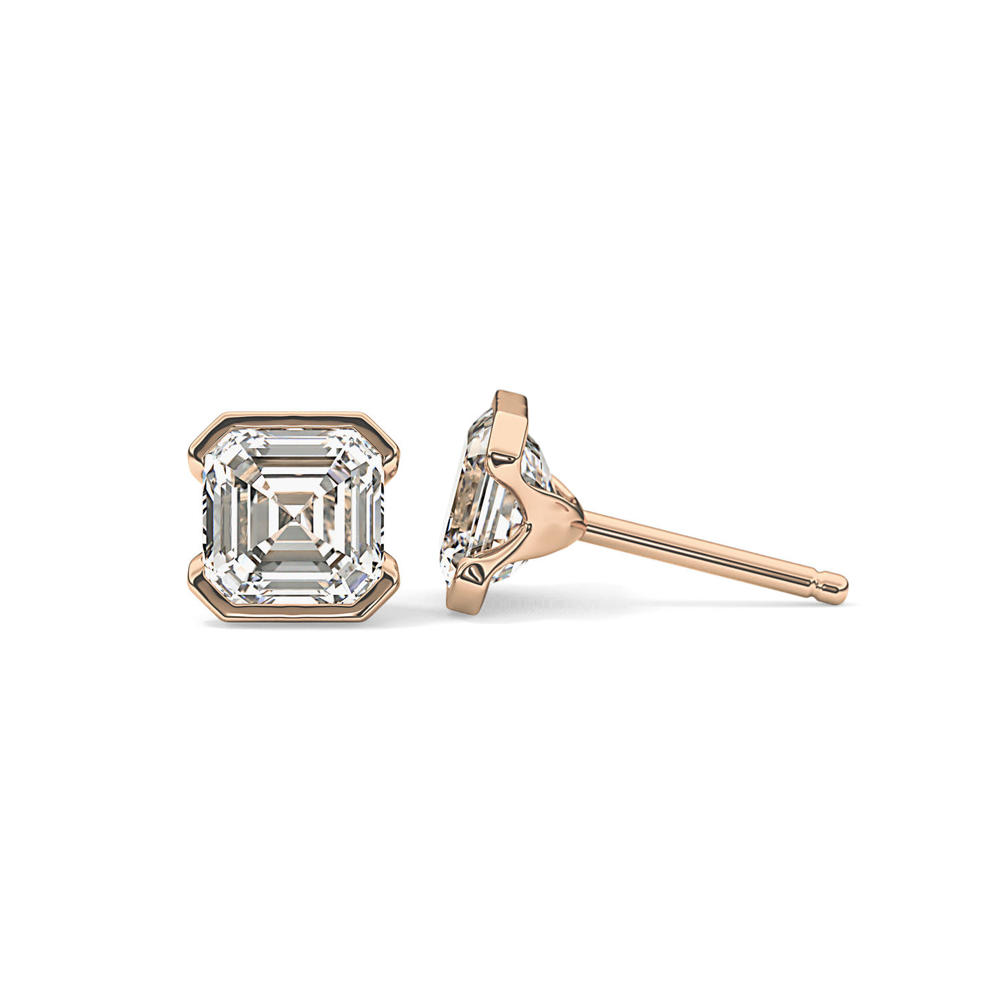 1 TCW Asscher Half Bezel Lab Grown Diamond Stud Earrings