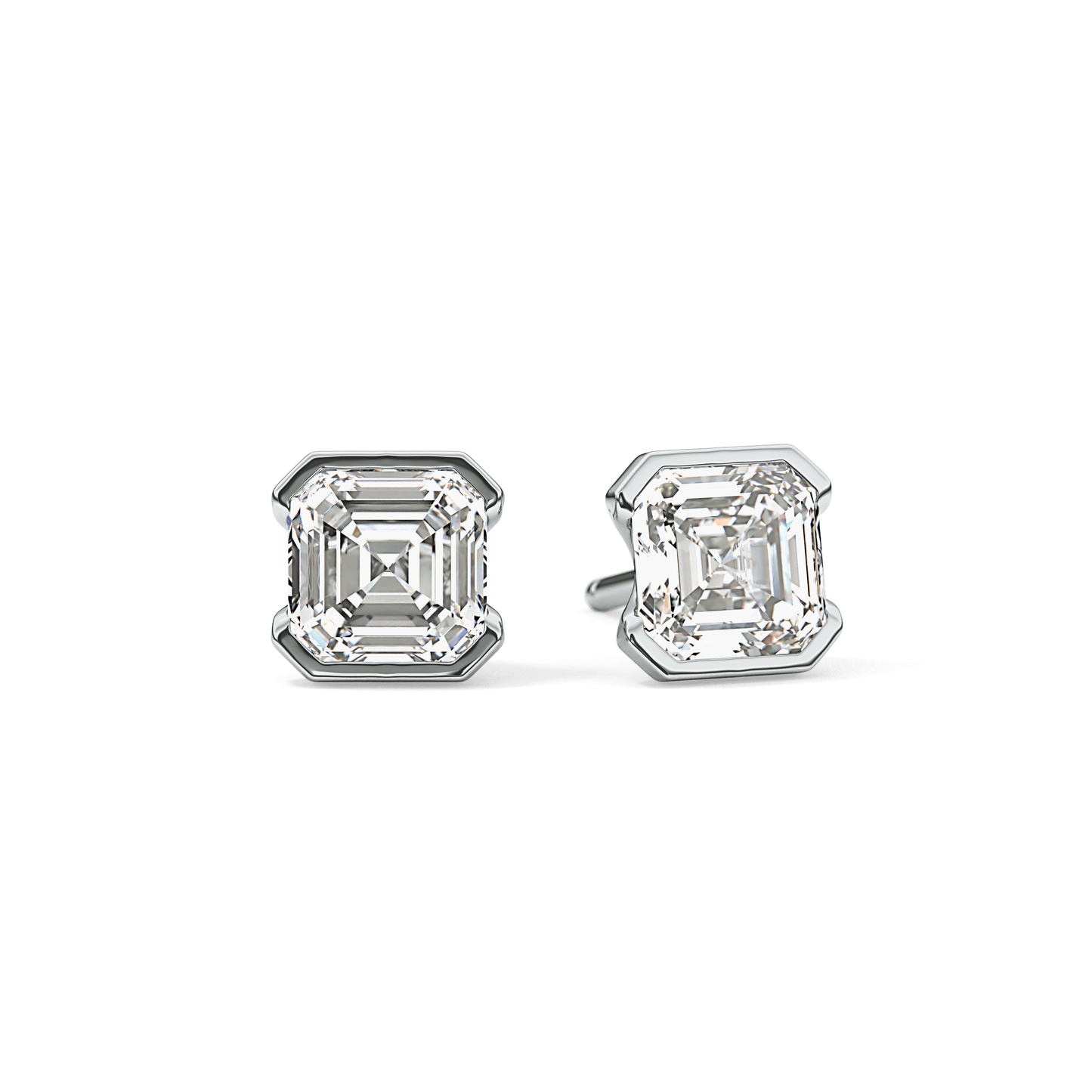 1 TCW Asscher Half Bezel Lab Grown Diamond Stud Earrings