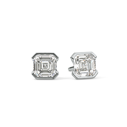 1 TCW Asscher Half Bezel Lab Grown Diamond Stud Earrings