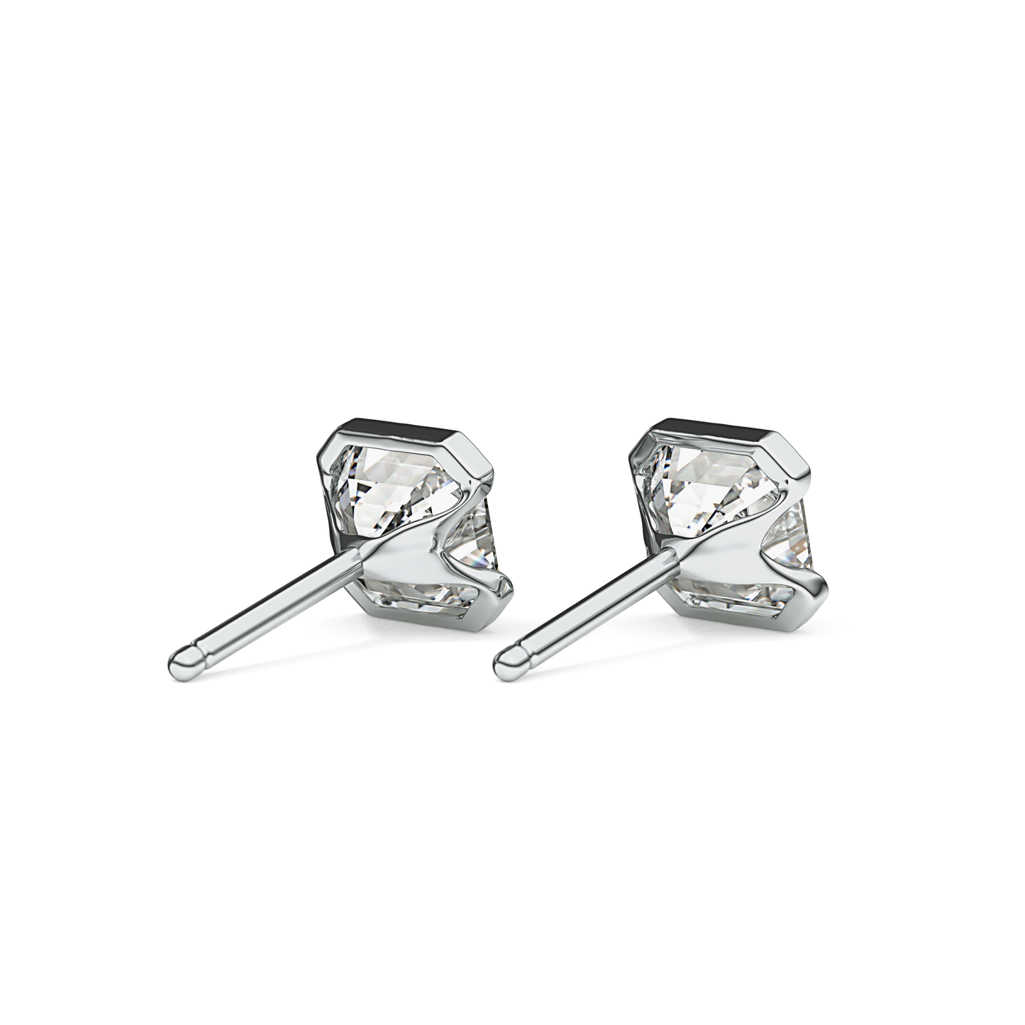 1 TCW Asscher Half Bezel Lab Grown Diamond Stud Earrings
