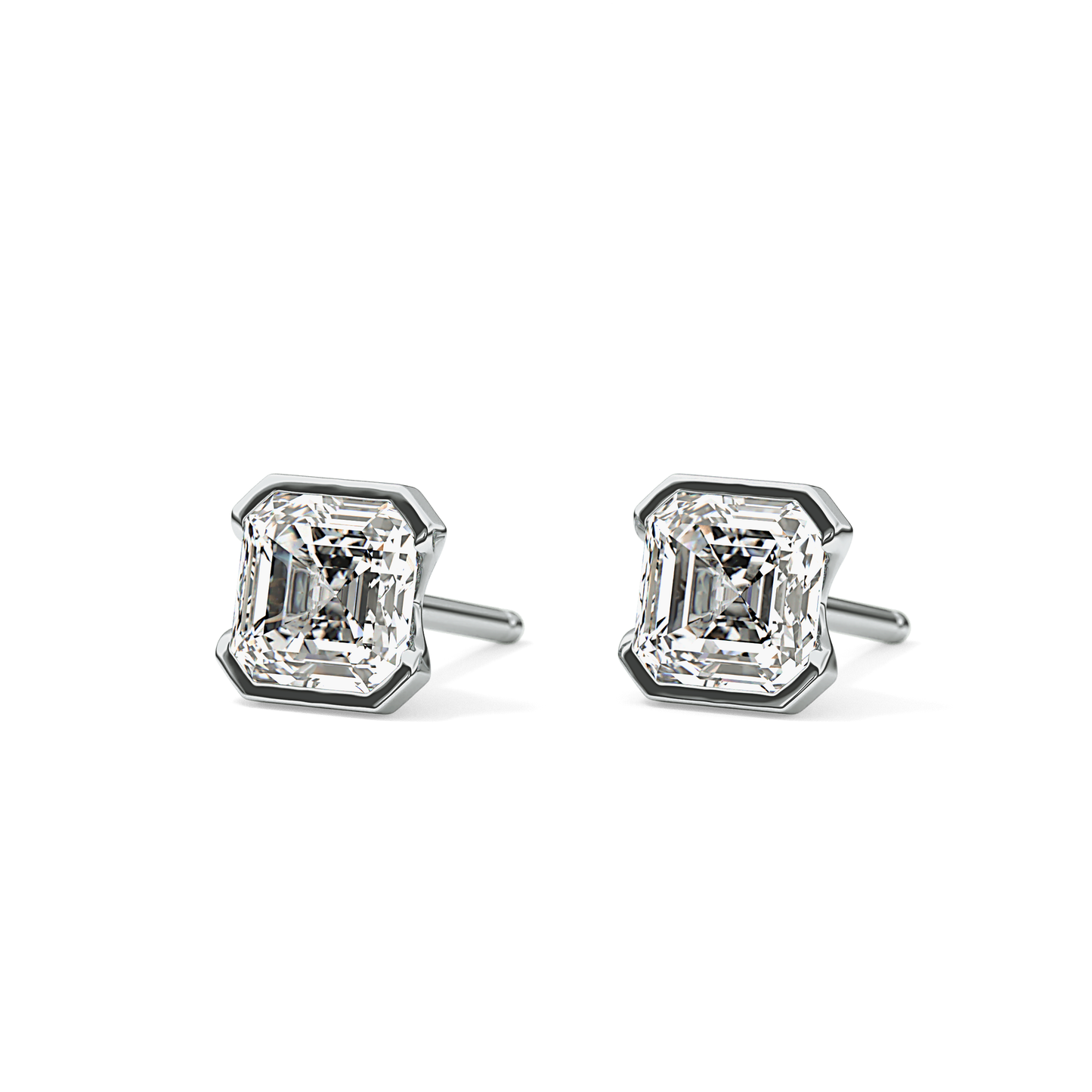 1 TCW Asscher Half Bezel Lab Grown Diamond Stud Earrings