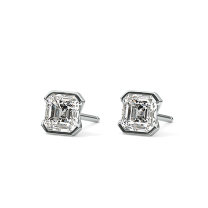 1 TCW Asscher Half Bezel Lab Grown Diamond Stud Earrings