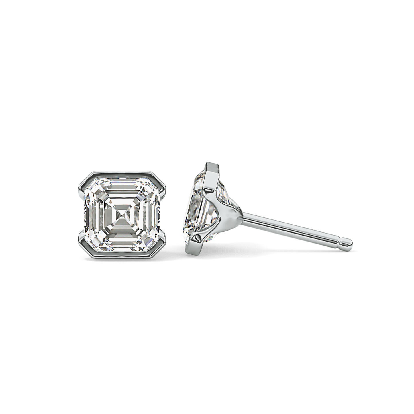 1 TCW Asscher Half Bezel Lab Grown Diamond Stud Earrings