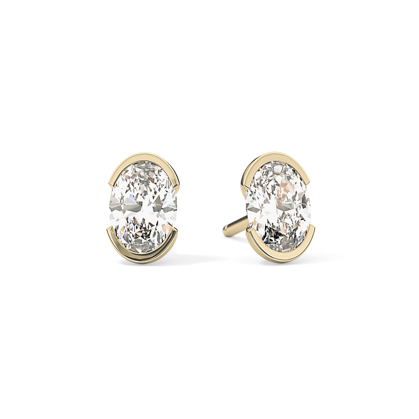 1 TCW Oval Half Bezel Lab Grown Diamond Stud Earrings