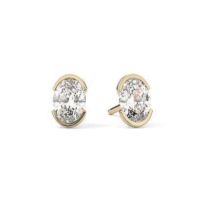 1 TCW Oval Half Bezel Lab Grown Diamond Stud Earrings