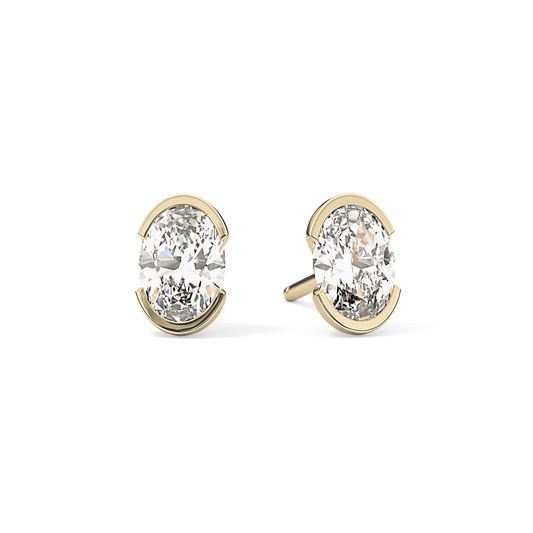 1 TCW Oval Half Bezel Lab Grown Diamond Stud Earrings